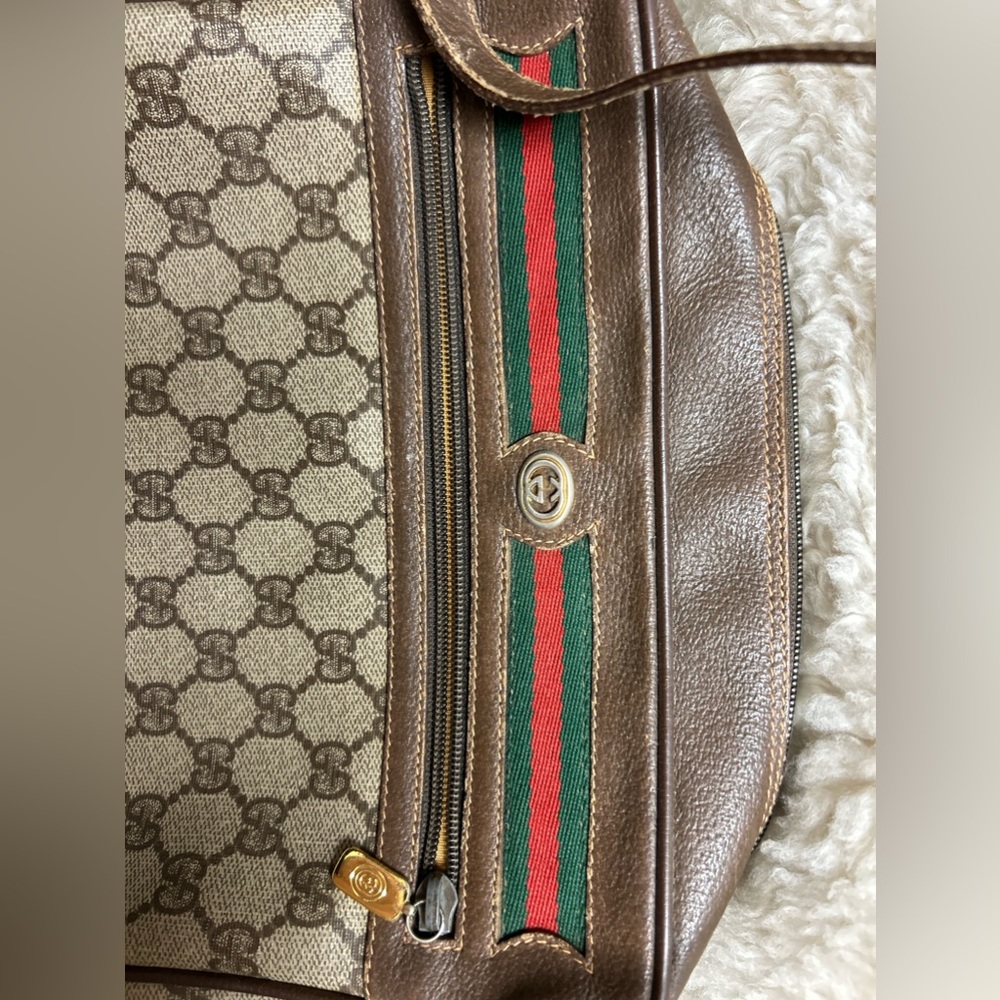 Authentic Vintage Gucci Brown Leather GG and GRG Webbing Accent Bag - Picture 5 of 13